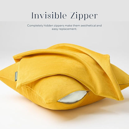 Phantoscope Pack of 2 Velvet Decorative Throw Decorative Pillow Cover Soft Solid Square Cushion Case for Couch Mustard Yellow 18 x 18 inches 45 x 45 cm