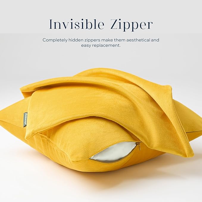 Phantoscope Pack of 2 Velvet Decorative Throw Decorative Pillow Cover Soft Solid Square Cushion Case for Couch Mustard Yellow 20 x 20 inches 50 x 50 cm