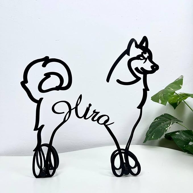 Personalized Siberian Husky Dog Minimalist Sculpture, Custom Dogs Name Metal Desk Decor, Decorative Aesthetic Table Sign Gifts for Officer, Friends, Animal Lover, Kids, Mom, Dad