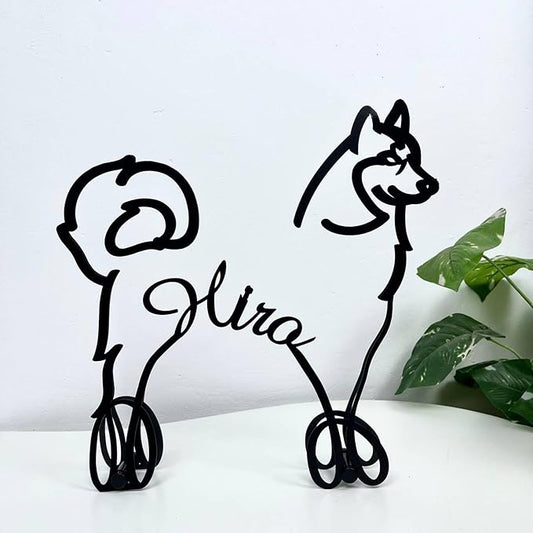 Personalized Siberian Husky Dog Minimalist Sculpture, Custom Dogs Name Metal Desk Decor, Decorative Aesthetic Table Sign Gifts for Officer, Friends, Animal Lover, Kids, Mom, Dad