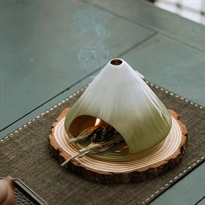 Handmade Ceramic Palo Santo Holder Burner & Sage Holder - Mini Tabletop Chiminea Burner Tray with Ash Catcher, Decorative Incense Holder for Spiritual Meditation & Yoga