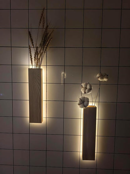 Artificial Eucalyptus with LED Lights Wall Planters Rustic Wall Decor with Lights Wall Sconces Fake Vines for Room Decor Home Bedroom Living Room Bathroom Hanging Vase for Dried Flowers Faux Plants