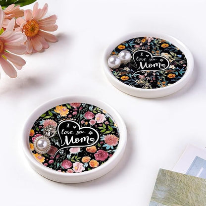 Potiera Ceramic Jewelry Tray, Decorative Ring Holder, Trinket Dish for Earrings Necklaces Watch Keys, Mother of the Bride Wedding Gifts, Mother's Day Birthday Christmas Gifts for Mom from Daughter