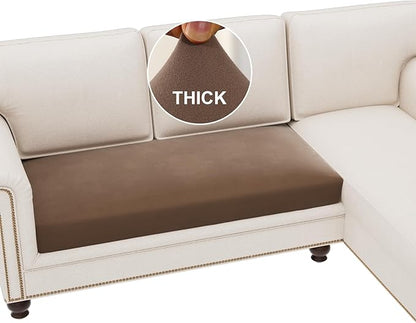 H.VERSAILTEX Fleece Couch Cushion Covers Stretch Loveseat Covers for 2 Cushion Couch Loveseat Covers Comfortable and Durable Fabric (2 Seater Cushion Cover, Camel)