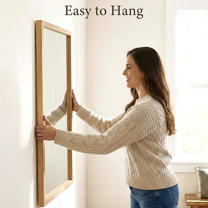 24" x 36" Natural Wood Tone Wall Mirror for Entryway & Bath, Waterproof Boho Decor Mirror, Scandi Oak Texture Vanity Mirror for Over Sink, Standard Trim
