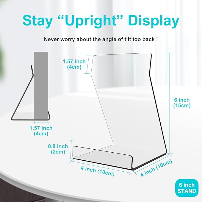 Boloyo Acylic Upright Display Stand, 10PC 6 Inch Clear Display Holder Easel Base Picture Frame for Home Office School Store to Display Book, Vinyl Record, Album, LP Cover, Artworks, CDs