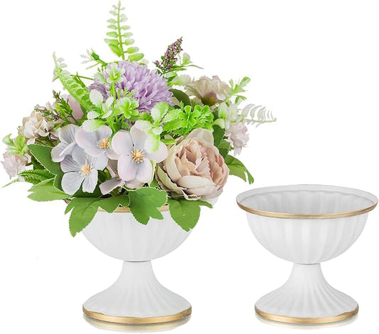 Sziqiqi Mini White Flower Arrangement Pots for Centerpiece Table Decorations Metal Vase Urn Planter Decor for Home Wedding Party Christmas (3.7IN-2PCS, White)