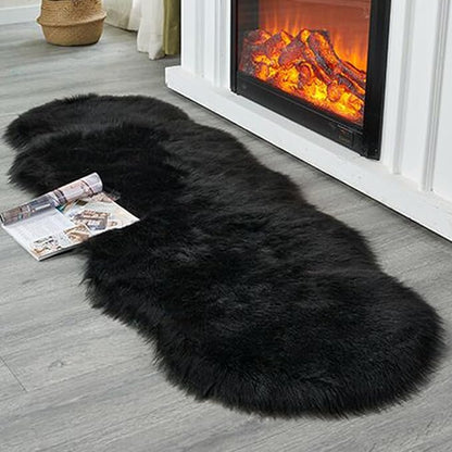 Faux Fur Rug Runner 2x6 ft Black - Machine Washable Super Soft Plush Shaggy Fluffy Area Carpet,Sheepskin Rug Fuzzy Floor Mat for Bedroom, Sofa,Living Room, Bedside, Nursery & Kids Room
