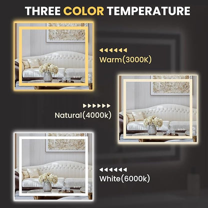 LOAAO 44"X36" LED Mirror for Bathroom, Lighted Bathroom Mirror with Lights, Anti-Fog, Dimmable, Memory Function, Easy to Install, Clear Reflection