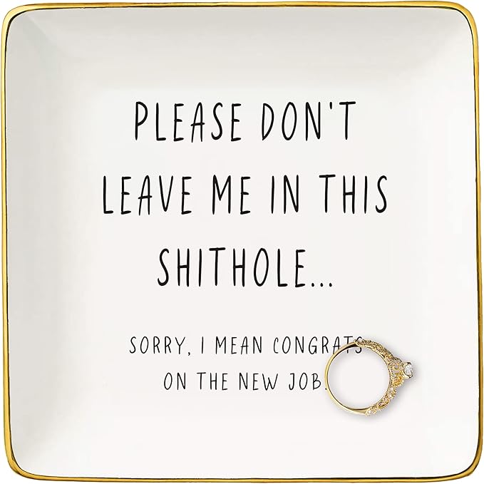 NZY Please Don't Leave Me-Funny Coworkers Friendship Gift,Colleague Gift,Work Gift,Leaving Gift,Goodbye,Promotion,Farewell Gifts-Christmas Gifts-Ceramic Jewelry Tray Trinket Holder Ring Dish
