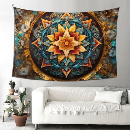Smacget Mandala Floral Boho Multicolor Flower Psychedelic Wall Hanging for Bedroom Blue Orange Tarot Aesthetic Witchy Home Dorm Decor Hippie Tapestry 60"X40"