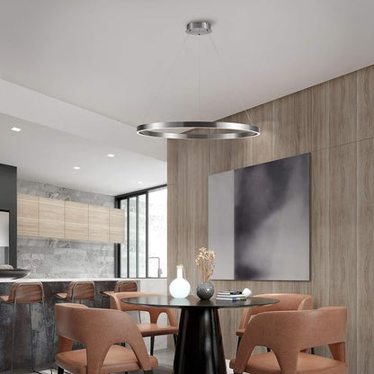 MADEM 31.5'' LED Modern Chandelier 1-Ring Circular Dimmable Pendant Light Flush Mount Pendant Lighting Adjustable for Living Room Dining Room, Bedroom, 3000K Warm White, Brush Nickel