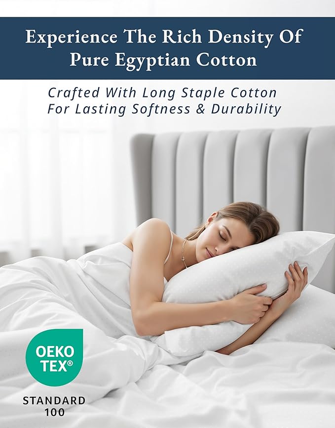 100% Egyptian Cotton Bed Sheets King Size – Silky Sateen Weave for All Season Comfort, Snug Fit 15" Deep Pocket, OEKO-TEX Certified, Fade Resistant, Durable Hotel Comfort at Home -Swiss Dot White