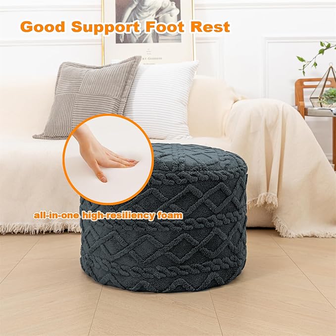Pouf Ottoman Boho Poof Home Décor Floor Pouffe Handmade Circular Ottoman Footrest for Bedroom Foot Stool Poufs for Living Room 20x20x14 Inches