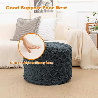 Pouf Ottoman Boho Poof Home Décor Floor Pouffe Handmade Circular Ottoman Footrest for Bedroom Foot Stool Poufs for Living Room 20x20x14 Inches