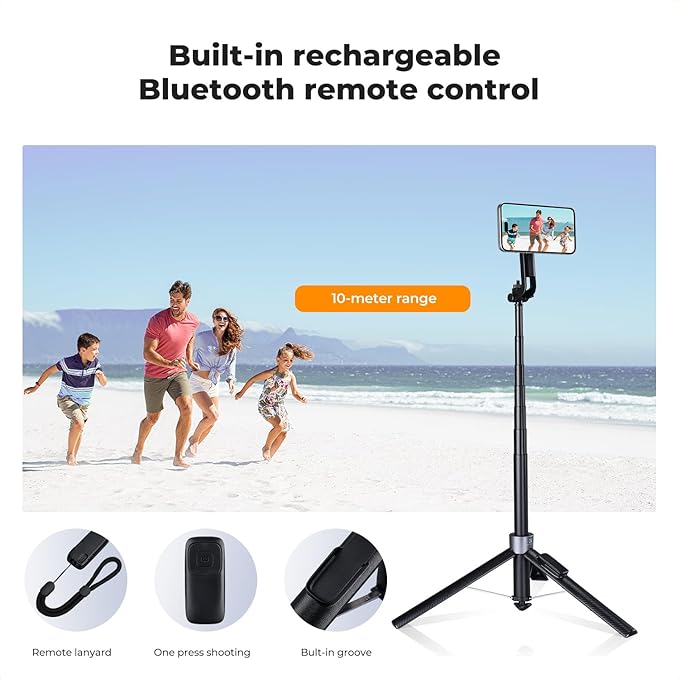 K&F CONCEPT Popod 72" Phone Tripod, 3-in-1 Clip & Magnetic Selfie Stick with Remote, Automatic Phone Tripod Stand, Compatible with iPhone 17-12 Series Android Phones 1/4" Screw Accessories