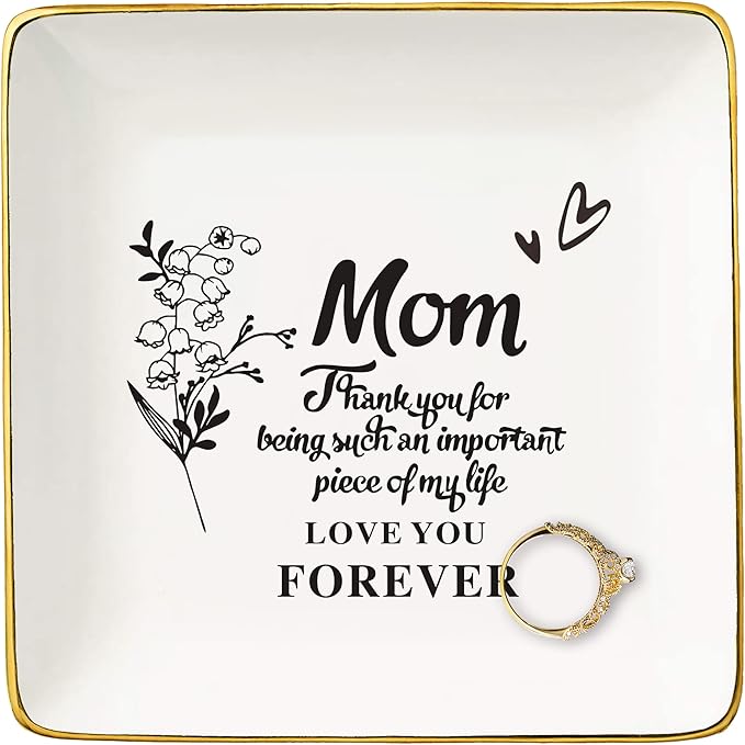 Mom Gifts for Mother's Day-Birthday Wedding Christmas Gifts for Mother-Thank You Gifts for Mom New Mom Mother-in-Law Bonus Mom-Mother Appreciation Gifts-Ceramic Jewelry Tray Trinket Holder Ring Dish