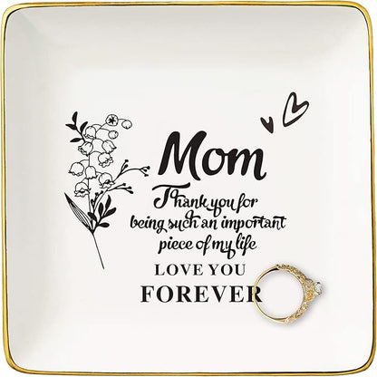 Mom Gifts for Mother's Day-Birthday Wedding Christmas Gifts for Mother-Thank You Gifts for Mom New Mom Mother-in-Law Bonus Mom-Mother Appreciation Gifts-Ceramic Jewelry Tray Trinket Holder Ring Dish