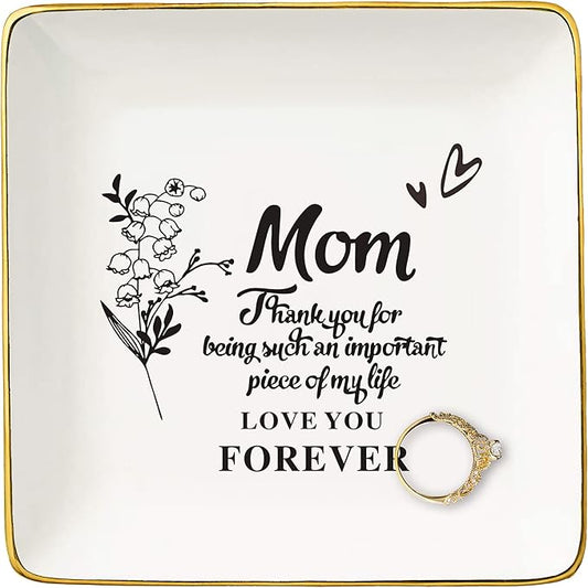 Mom Gifts for Mother's Day-Birthday Wedding Christmas Gifts for Mother-Thank You Gifts for Mom New Mom Mother-in-Law Bonus Mom-Mother Appreciation Gifts-Ceramic Jewelry Tray Trinket Holder Ring Dish