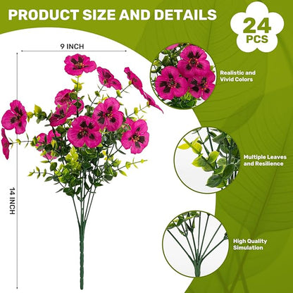 Artificial Flowers, 24 Bundles, Decorative Bouquets for Home, Wedding, Garden, Office Decor (Fuchsia)