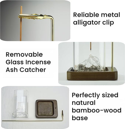 Bamboo-Wood Incense Holder for Sticks, Anti-Ash Flying Burner with 40 Incense Sticks & Removable Glass Ash Catcher, Home Decor for Meditation Yoga Spa (2)