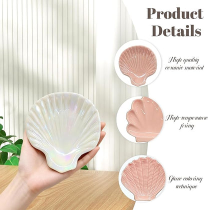 Shell Jewelry Tray Ring Dish, 4.33 Inch Key Bowl Ceramic Tray, Ttrinket Dish Jewelry Dish, Home Decoration, Gifts for Girlfriend Daughter Mother,Mother's Day Gift (6PCS-Shell)
