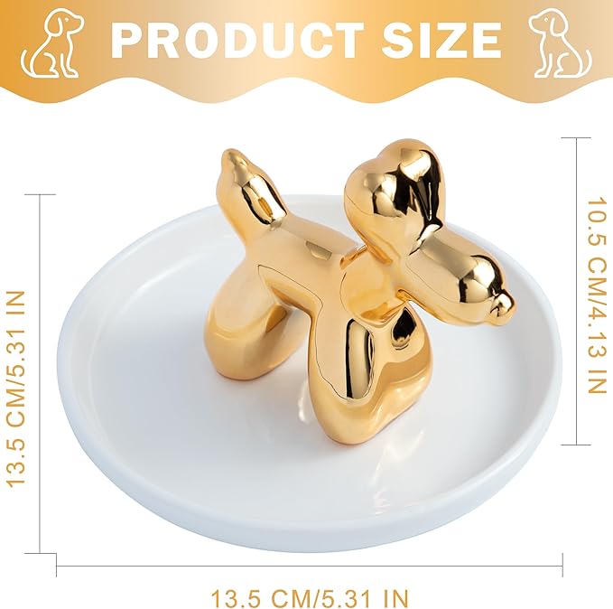OSOPOLA Ceramic Golden Dog Jewelry Tray - Decorative Ring Holder Dish Key Tray Cute Jewelry Plate Trinket for Earrings,Necklaces,Women,Home Decor,Christmas Birthday Mother's Day Gifts HE02DG