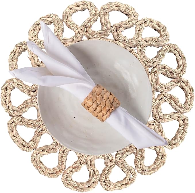 13.8" Set of 10 Round Seagrass Placemats | Boho Woven Rattan Table Mats | Farmhouse Wicker Spring Plate Chargers Like Water Hyacinth, Corn Husk for Wedding, Party, Christmas, Events