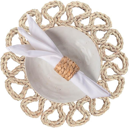 13.8" Set of 8 Round Seagrass Placemats | Boho Woven Rattan Table Mats | Farmhouse Wicker Spring Plate Chargers Like Water Hyacinth, Corn Husk for Wedding, Party, Christmas, Events