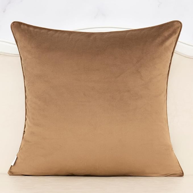 Alerfa Brown Floral Throw Pillow Cover 20 x 20 Inch Cut Velvet Sqaure Luxury Decorative Pillow Cover for Couch Living Room Bedroom