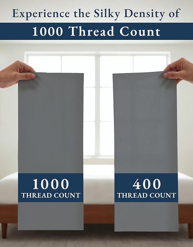 100% Egyptian Cotton King Sheet Set – Premium 1000 Thread Count Naturally Cooling & Breathable King Sheets, Authentic Long-Staple Cotton for Lasting Softness, Snug Fit 15" Deep Pocket Fitted -Charcoal
