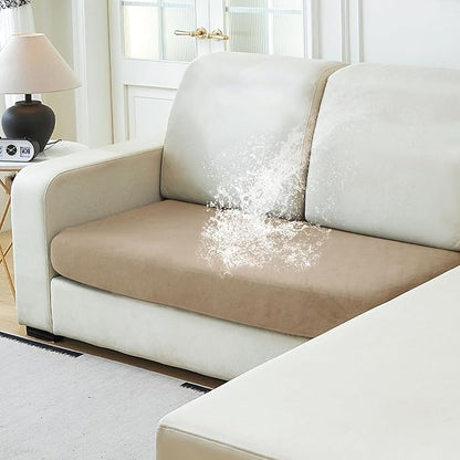 NAISI Waterproof Couch Cushion Covers Thick Velvet Fabric Washable Sofa Slipcovers 1 Piece Individual Sectional Couch Covers with Elastic Bottom(1 PC for 2-Seat Cushion or Loveseat,Sand)