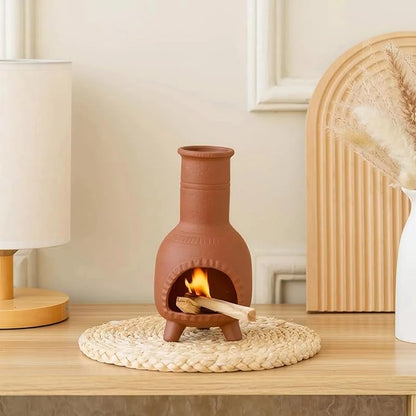 Handmade Terracotta Palo Santo Holder Burner & Sage Holde - Mexican Style Mini Tabletop Chiminea Tray with Ash Catcher, Decorative Incense Holder for Spiritual Meditation & Yoga