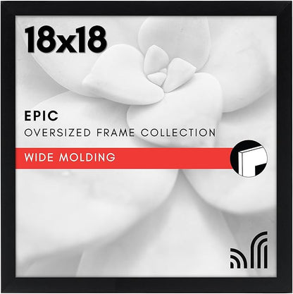 Americanflat 18x18 Picture Frame with Polished Plexiglass - Epic Collection - Square Picture Frame with Engineered Wood - Wide Photo Frames for Wall display - Black