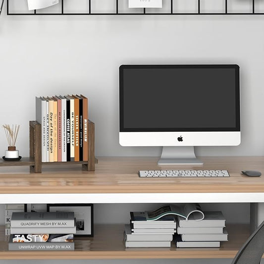 Adjustable Desktop Bookshelf Wooden Desk Book Holder Organizer Tabletop Bookshelf Mini Book Shelf Magazine Files Letters Storage Racks for Home Office Supplies, Great for Small Space, Dark Brown