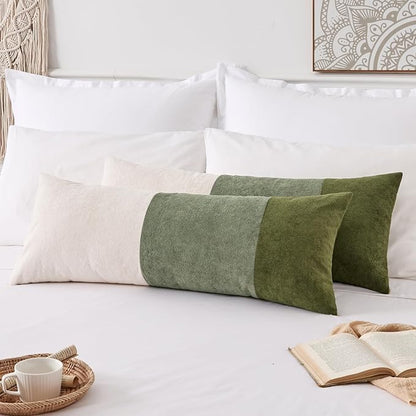 Kevin Textile 14x36 Inch Long Lumbar Cover 1 Pack Three-Colour Patchwork Soft Textured Waterproof Rectangle Cushion Elegant Accent Pillows for Couch Sofa Chair Bed Home Decor Indoor Outdoor Green