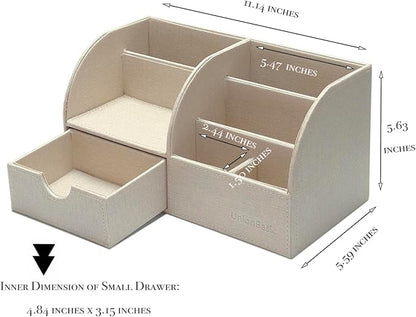 UnionBasic Desk Organizer, Multi-functional Leather Desktop Office Organizer, Pen Holder - Business Card/Pen/Pencil/Mobile Phone/Stationery Holder Storage Box, Beige