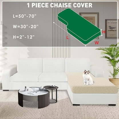 MAXIJIN Couch Cushion Covers for Sectional Sofa, Stretch Sofa Cushion Cover Washable Furniture Protector with Elastic Bottom & Non-Slip Strap for Pets Kids (1PC Chaise Cover, Beige)