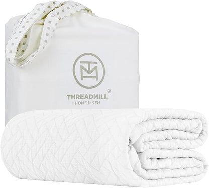 Threadmill Luxury Cotton Blankets for Queen Size Bed | All-Season 100% Cotton Queen Size Blanket | Criss Cross Jacquard Cozy Lightweight, Soft Breathable Coverlet fits Full Size Bed, 90x92 | White