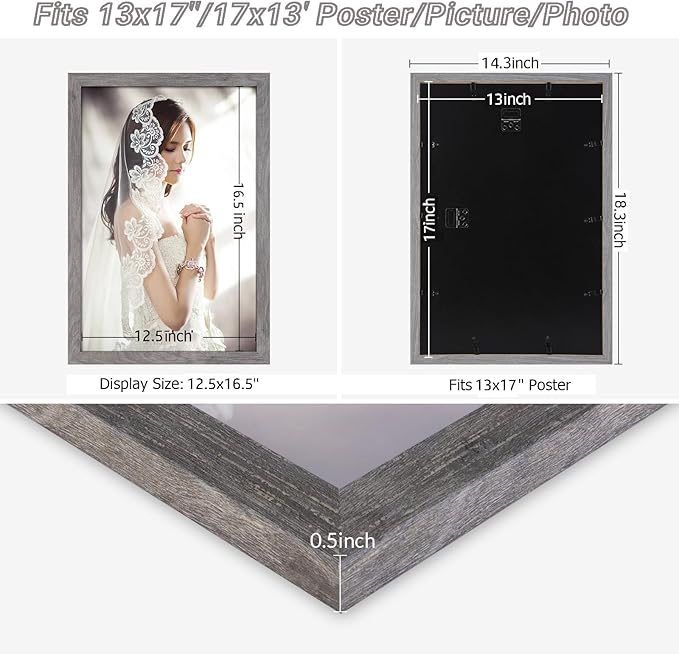 13x17 Frame Distressed Gray, Rustic 17x13 Picture Frame Grey, Art Pic Poster Frame, 13 by 17 Gallery Family Concert Portrait Photo Frame Anniversary/Birthday/Wedding/Thank you/Christmas Gift