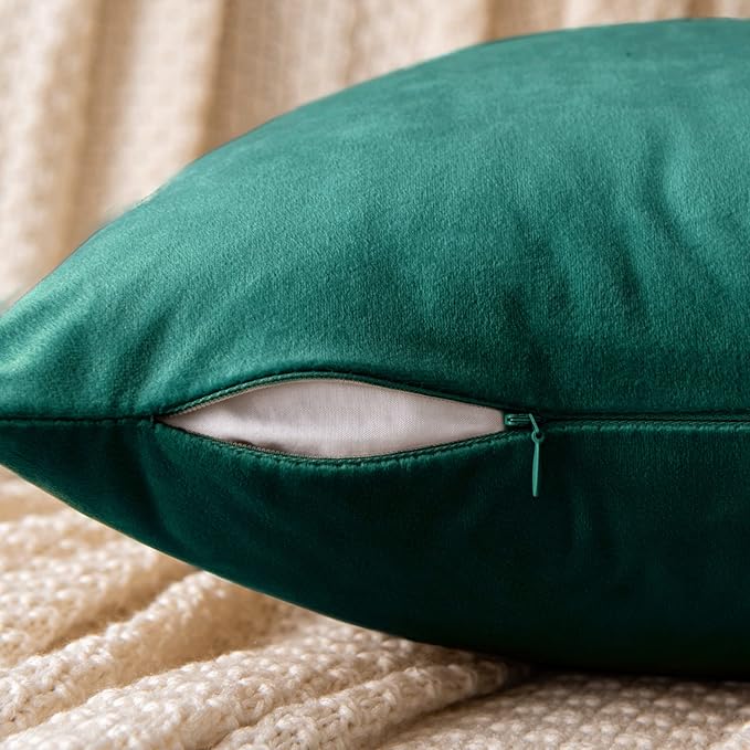 EMEMA Pack of 2 Velvet Christmas Throw Pillow Covers Decorative Square Pillowcase Soft Solid Cushion Case for Sofa Bedroom Chair Car 24x24 Inch Green