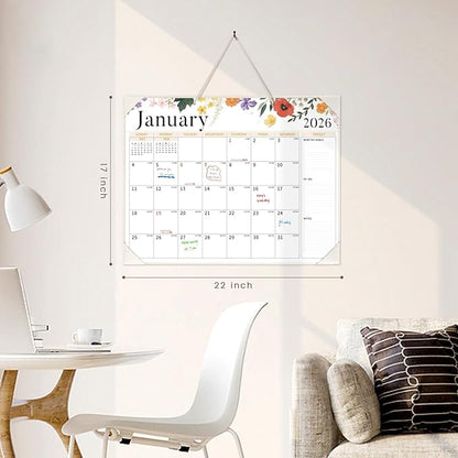 Ospelelf Large Desk Calendar 2026-2027 with PU Leather Pad, 18 Months Planner Pad from January 2026 - June 2027, 22" x 17" Wall Calendar with Protective Cover for Home or Office, White Floral
