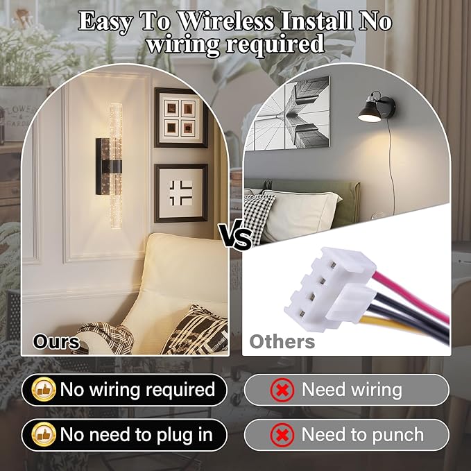 camuucci Battery Operated Black Wall Sconces Set of 2 Rechargeable Battery Powered Wall Light with 18000mAh Indoor Not Hardwired Dimmable Wall Lamp Fixtures for Bedroom Living Room 20.9 Inches