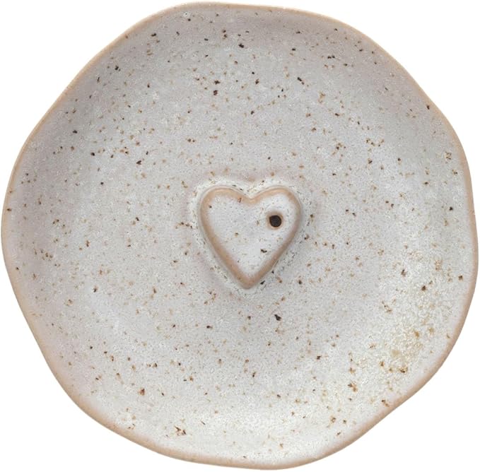 Stoneware Incense Dish/Holder w/ Embossed Heart (Each One Will Vary)