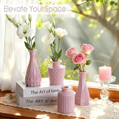 Blush Pink Glass Bud Vase Set of 12 – Mini Vintage Vases for Flowers, Centerpieces, Wedding & Home Décor