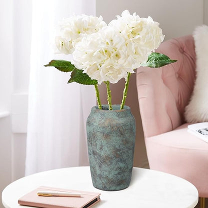 Briful 9.06'' Large Ceramic Rustic Vase Shabby Vintage Textured Vase, 4.33'' Wide Mouth Pampas Vases for Fake Flowers Branches, Farmhouse Home Décor, Weddings Shelf Table Decor,Patina