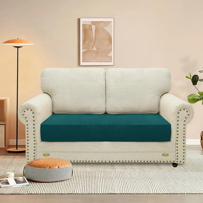 MAXIJIN Velvet Stretch Couch Cushion Covers Soft Loveseat Cushion Cover Replacement Sofa Seat Cushion Slipcovers RV Protector with Elastic Bottom (1 Piece Loveseat Cushion Cover, Blackish Green)