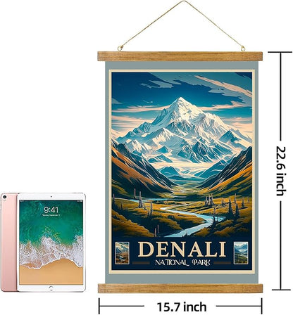 ABoby Vintage Denali National Park Posters - Travel Posters Wall Art - Retro Style Wall Decor with Wood Frames - Ready to Hang