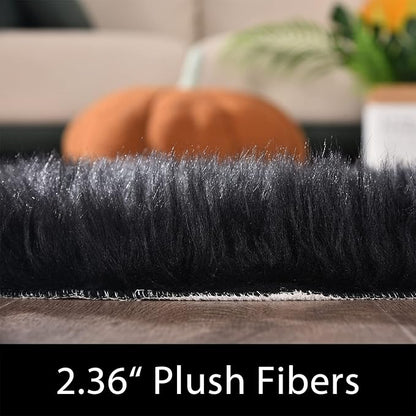 Latepis Black Rugs for Bedroom 3x5 Throw Rug Shag Washable Faux Fur Sheepskin Rug for Living Room Floor Plush Soft Rugs Cute Room Decor Rectangle