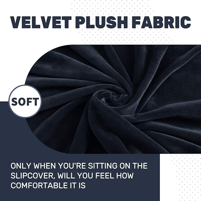MAXIJIN 1 Piece Velvet Chaise Cover Stretch Sectional Couch Covers for L Shaped Sofa Fitted Soft Chaise Lounge Cushion Cover Sofa Slipcover with Elastic Bottom (Chaise Cover, Navy Blue)